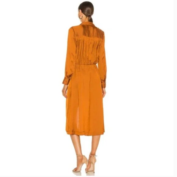 Brochu Walker Madsen Midi Shirt Dress Satin Turmeric Size XS - Picture 2 of 12